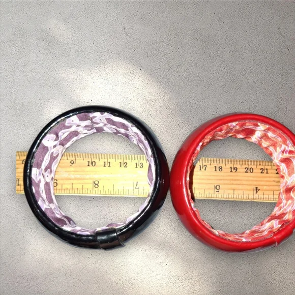 Statement Bangle Wide Bracelet Inner Lining Red And Black Set Of Two - Picture 5 of 8